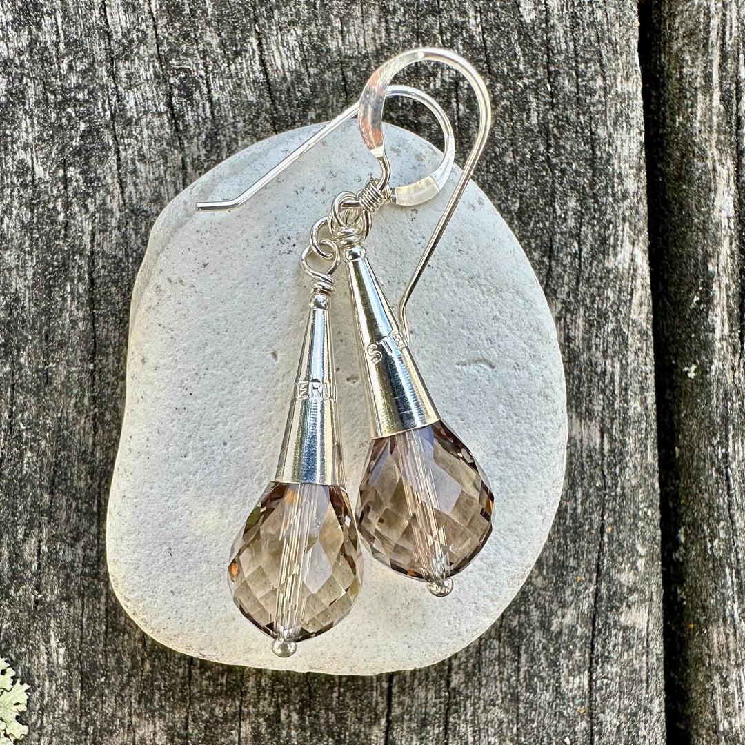 Faceted smoky quartz drop earrings