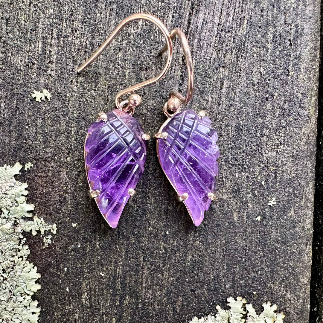 Carved amethyst wing earrings