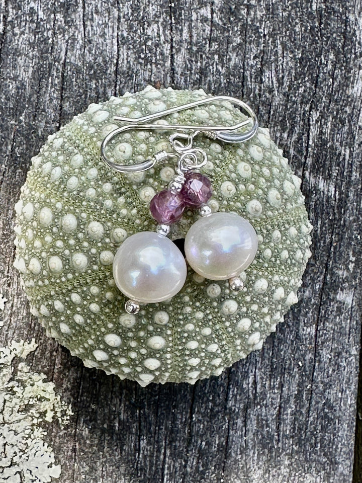 Freshwater pearl & spinel earrings