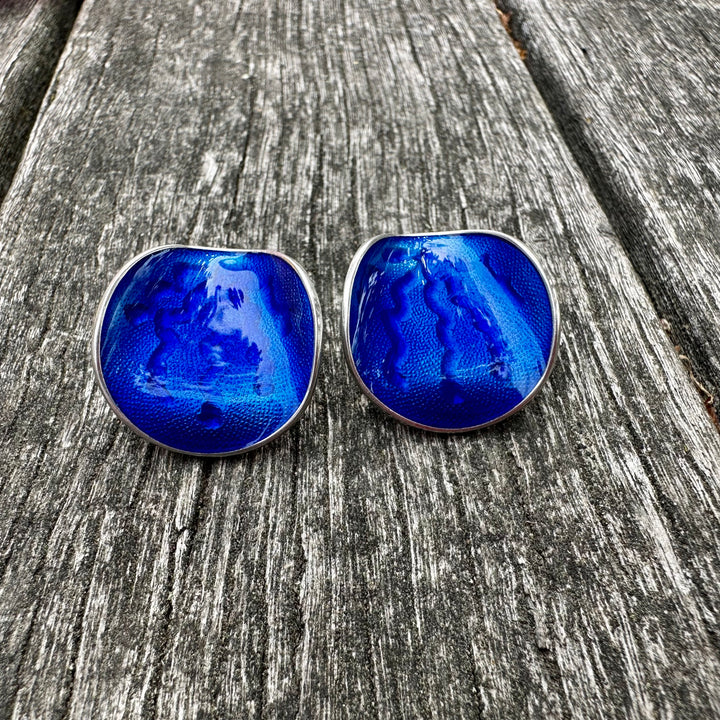 Vintage enamel and sterling clip on earrings