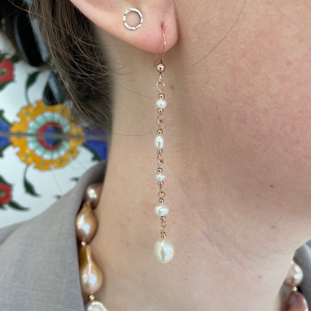 5 tier white freshwater pearl earrings