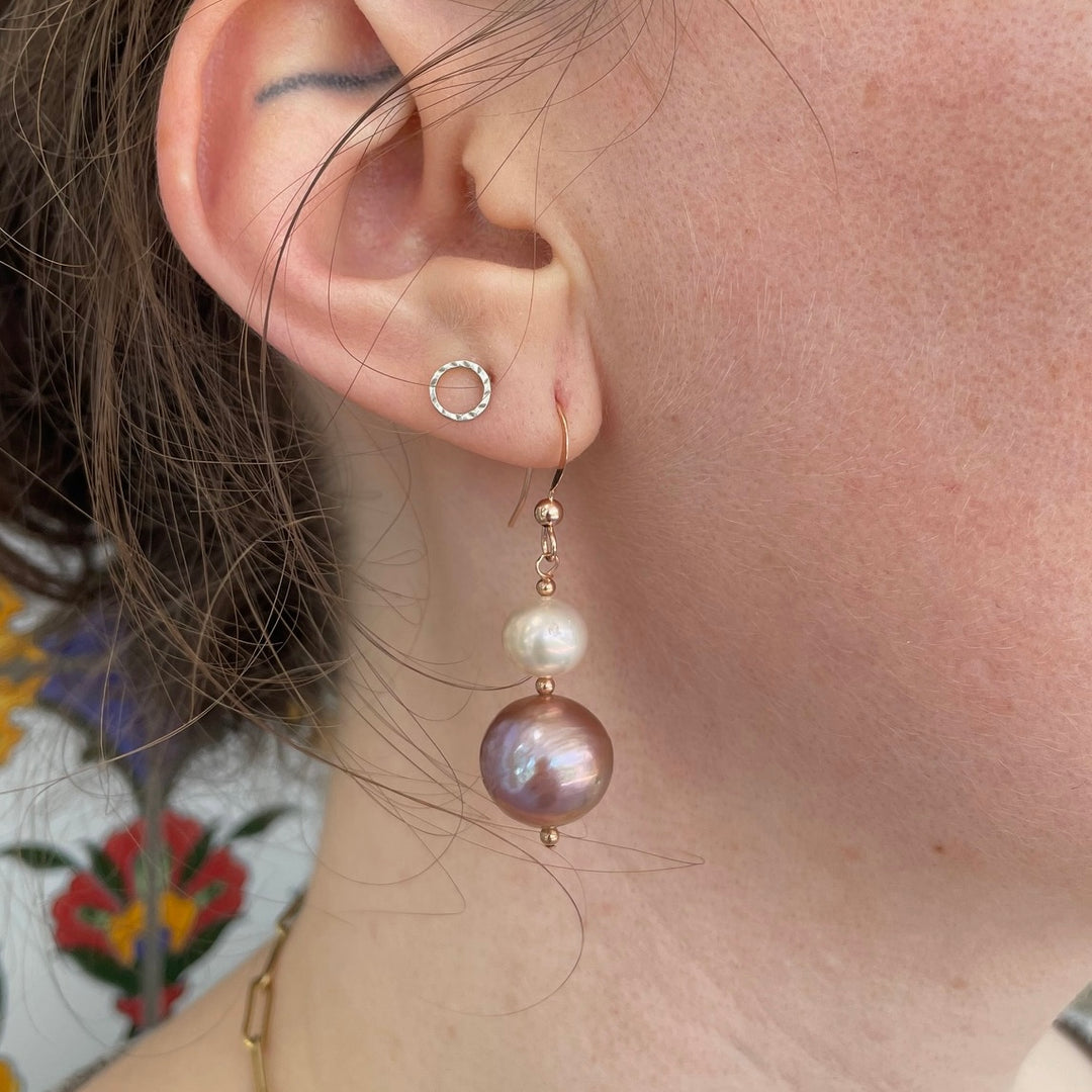 Large pink and white freshwater pearl earrings