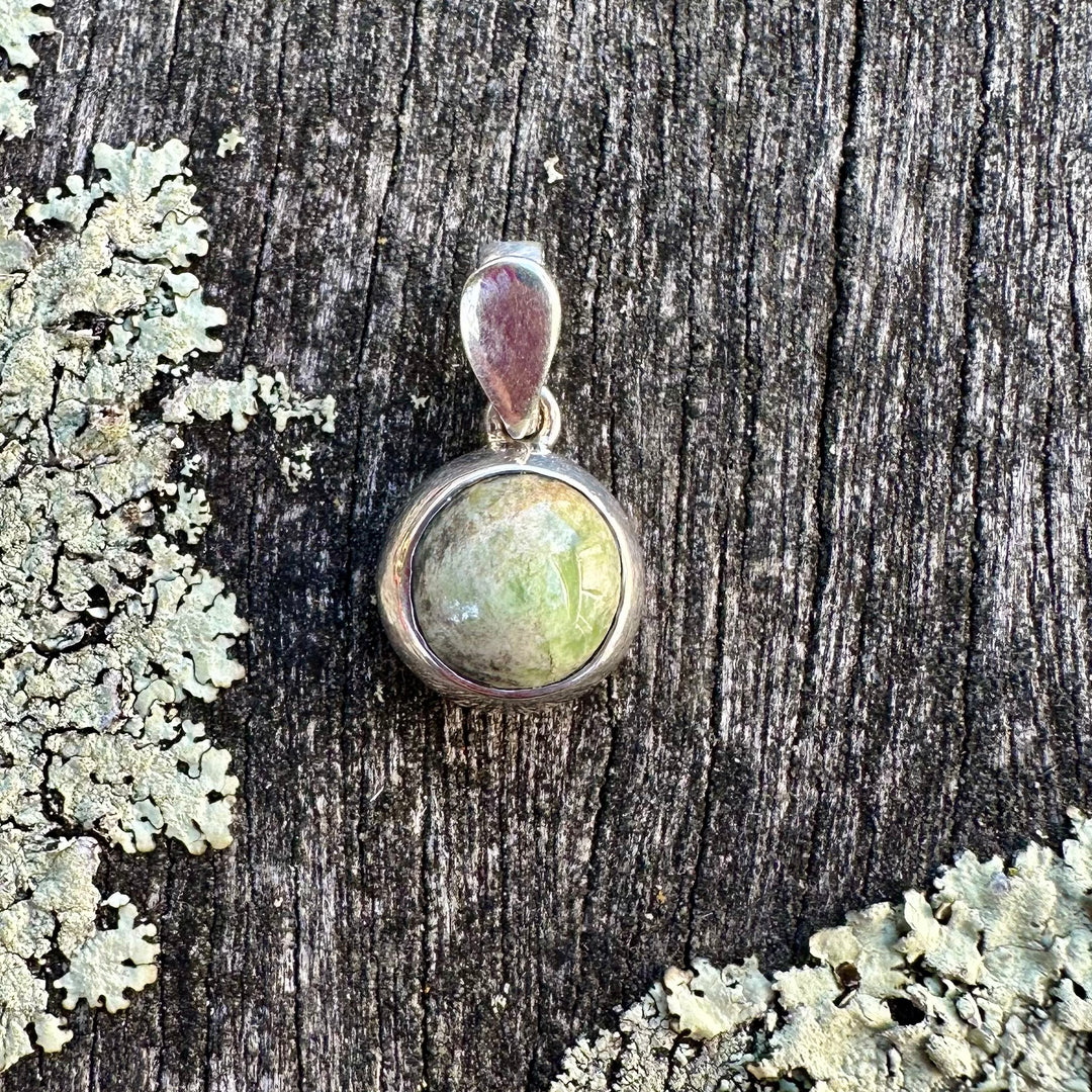 8mm Marsden Flower greenstone and sterling silver pendant