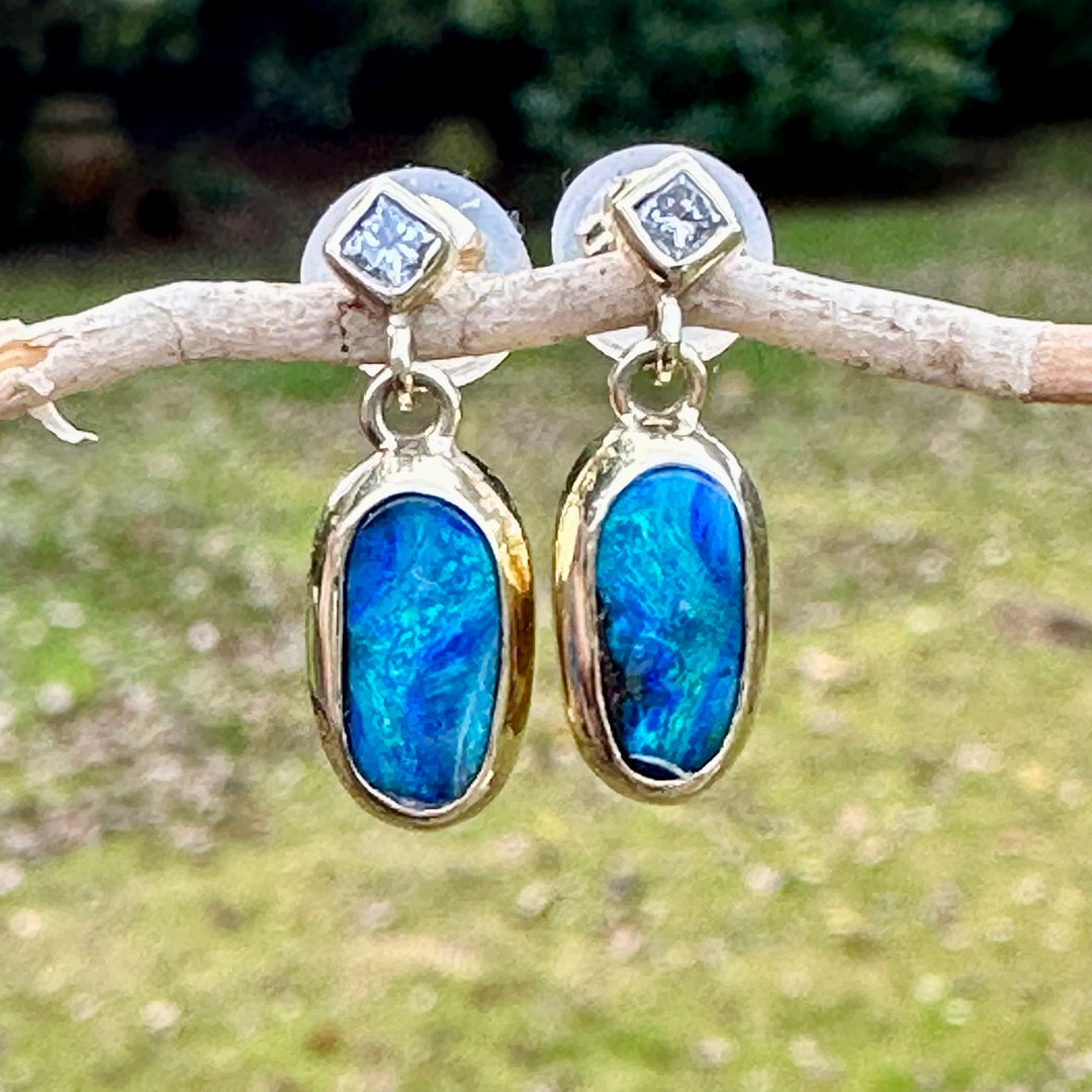 Boulder opal and diamond earrings