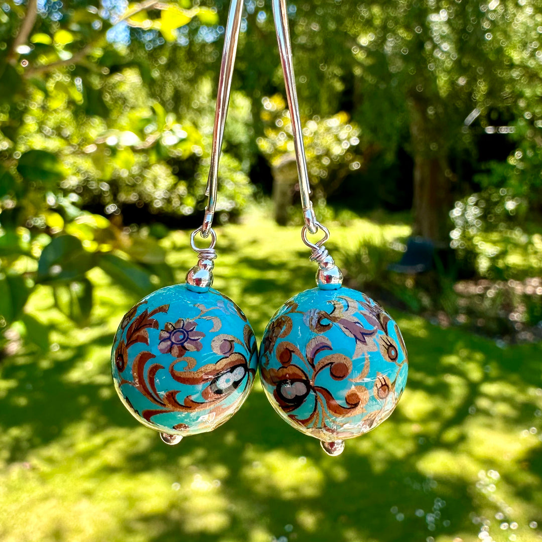 Turquoise Japanese decal earrings