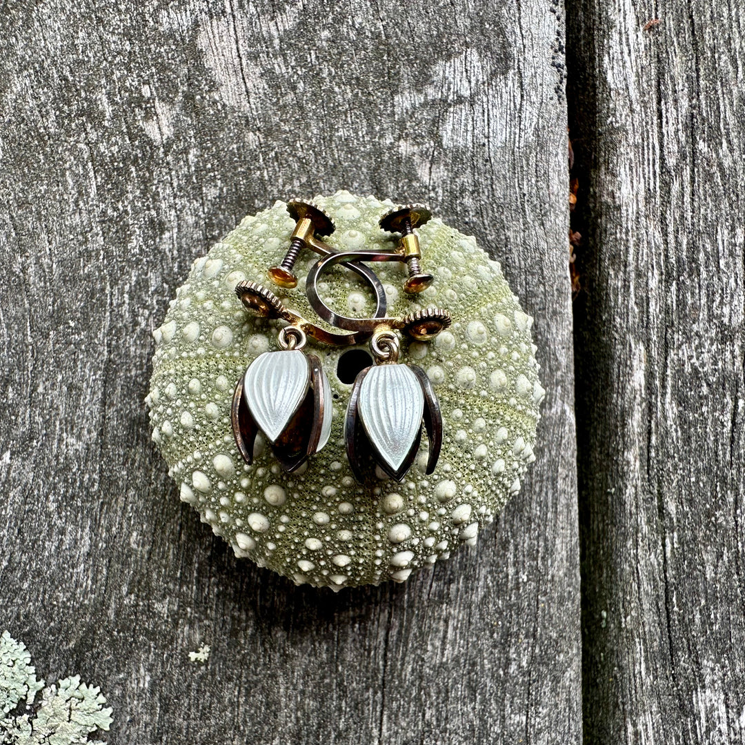 Vintage enamel and sterling silver flower earrings