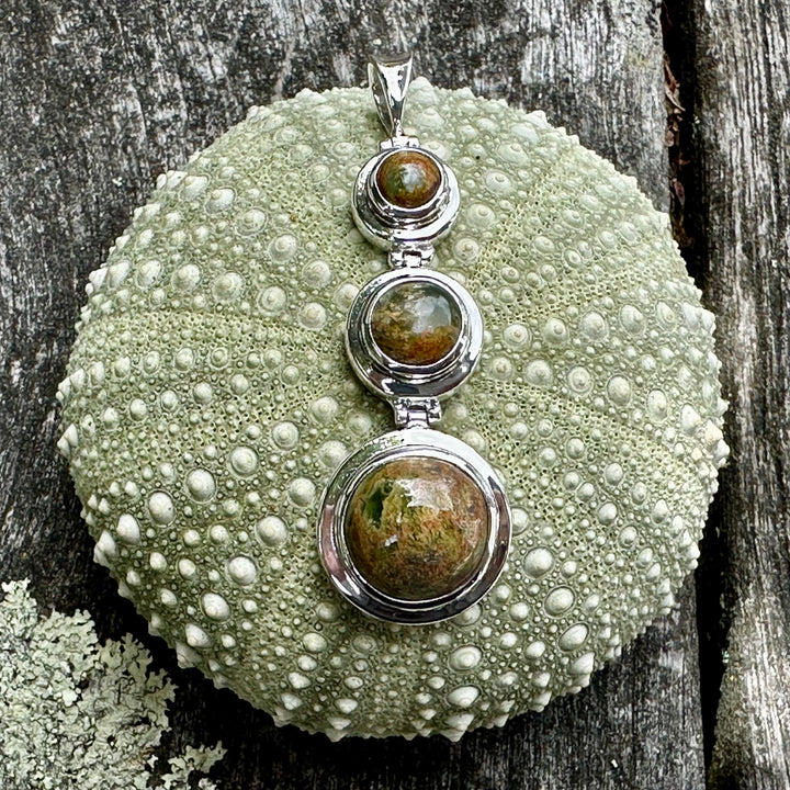 3 tier Marsden flower greenstone and sterling silver pendant