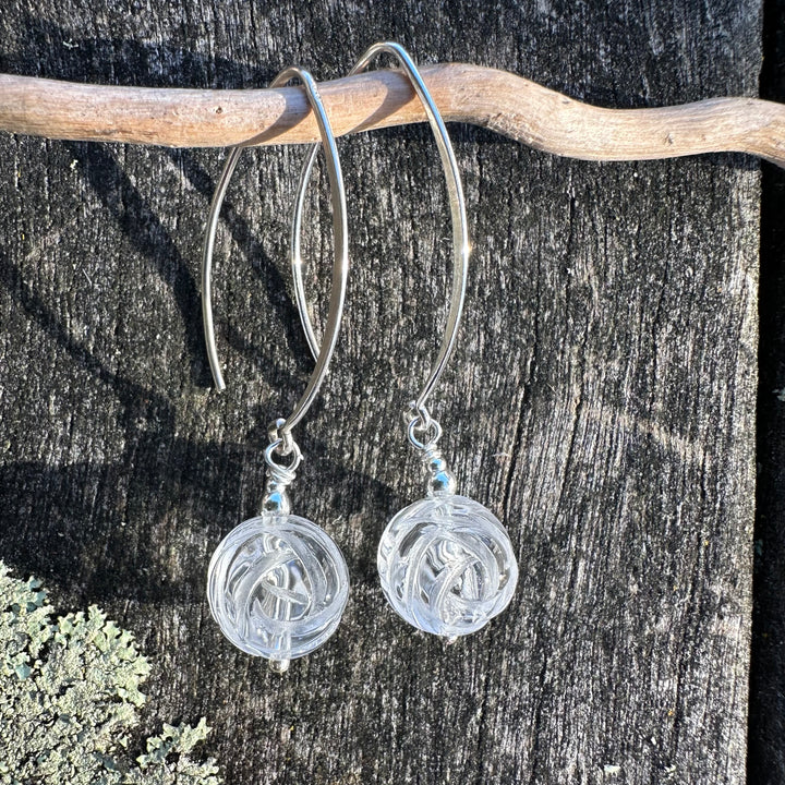 Carved rock crystal rose earrings