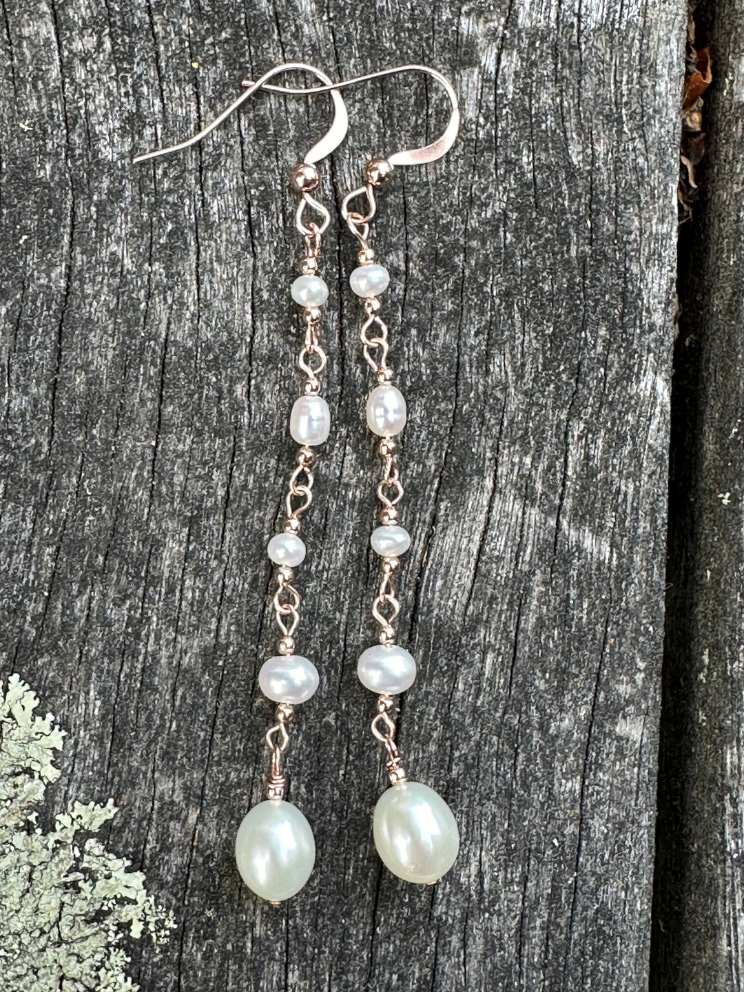 5 tier white freshwater pearl earrings