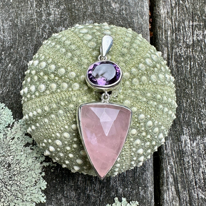 Rose quartz and amethyst pendant