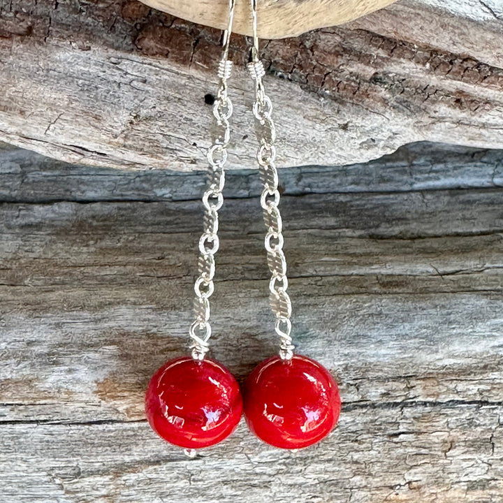 Opaque red venetian glass earrings