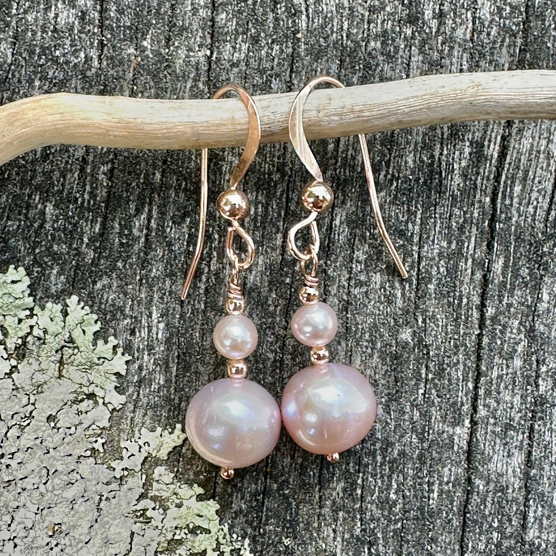 2 tier pink freshwater pearl earrings