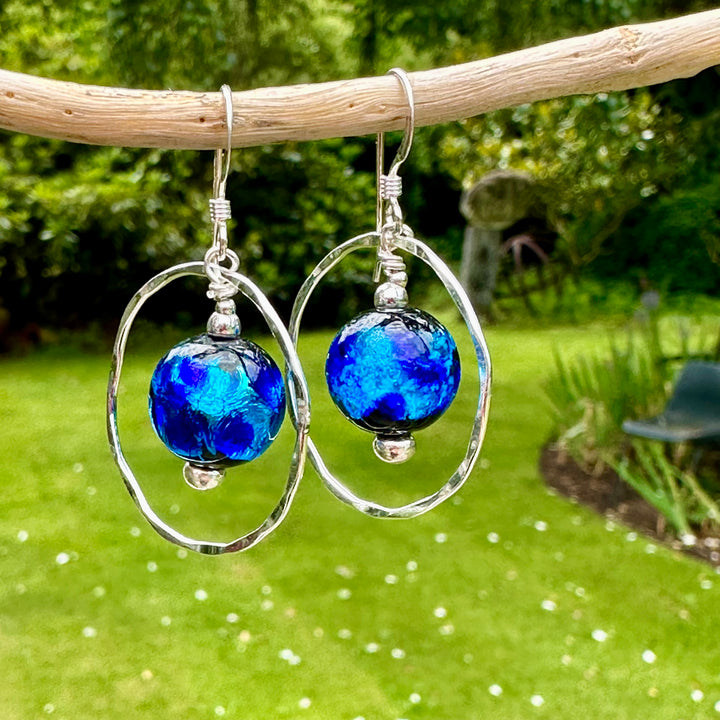 Blue Japanese lampwork earrings