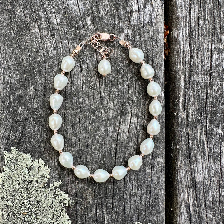 White rice freshwater pearl bracelet