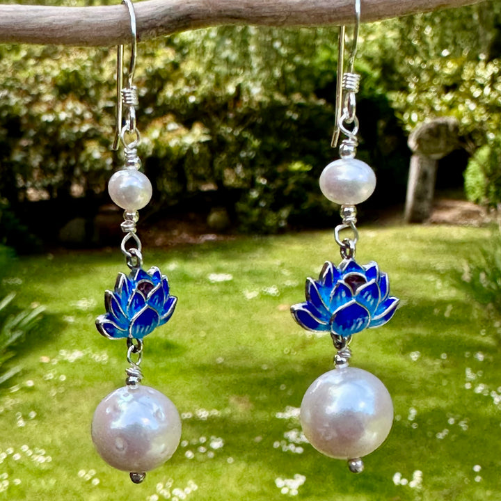 Freshwater pearl and enamel earrings