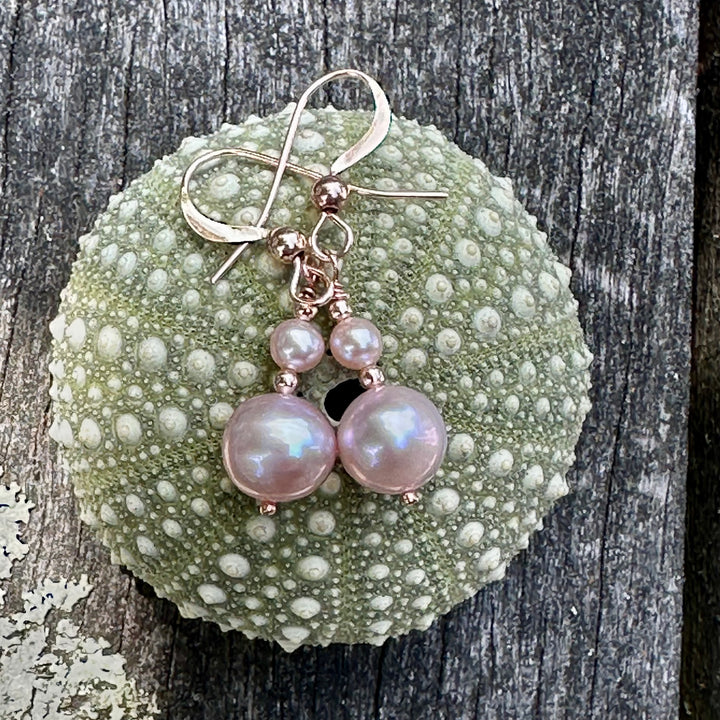 2 tier pink freshwater pearl earrings