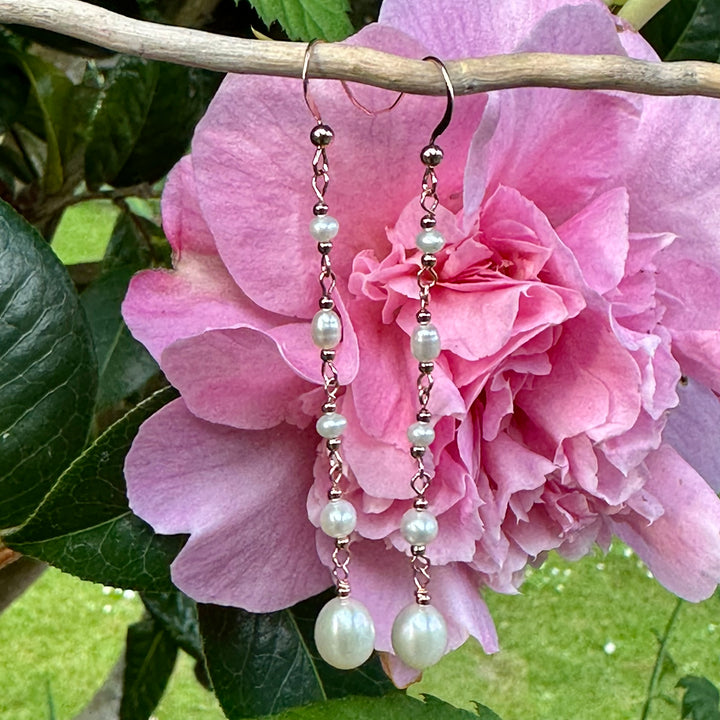 5 tier white freshwater pearl earrings