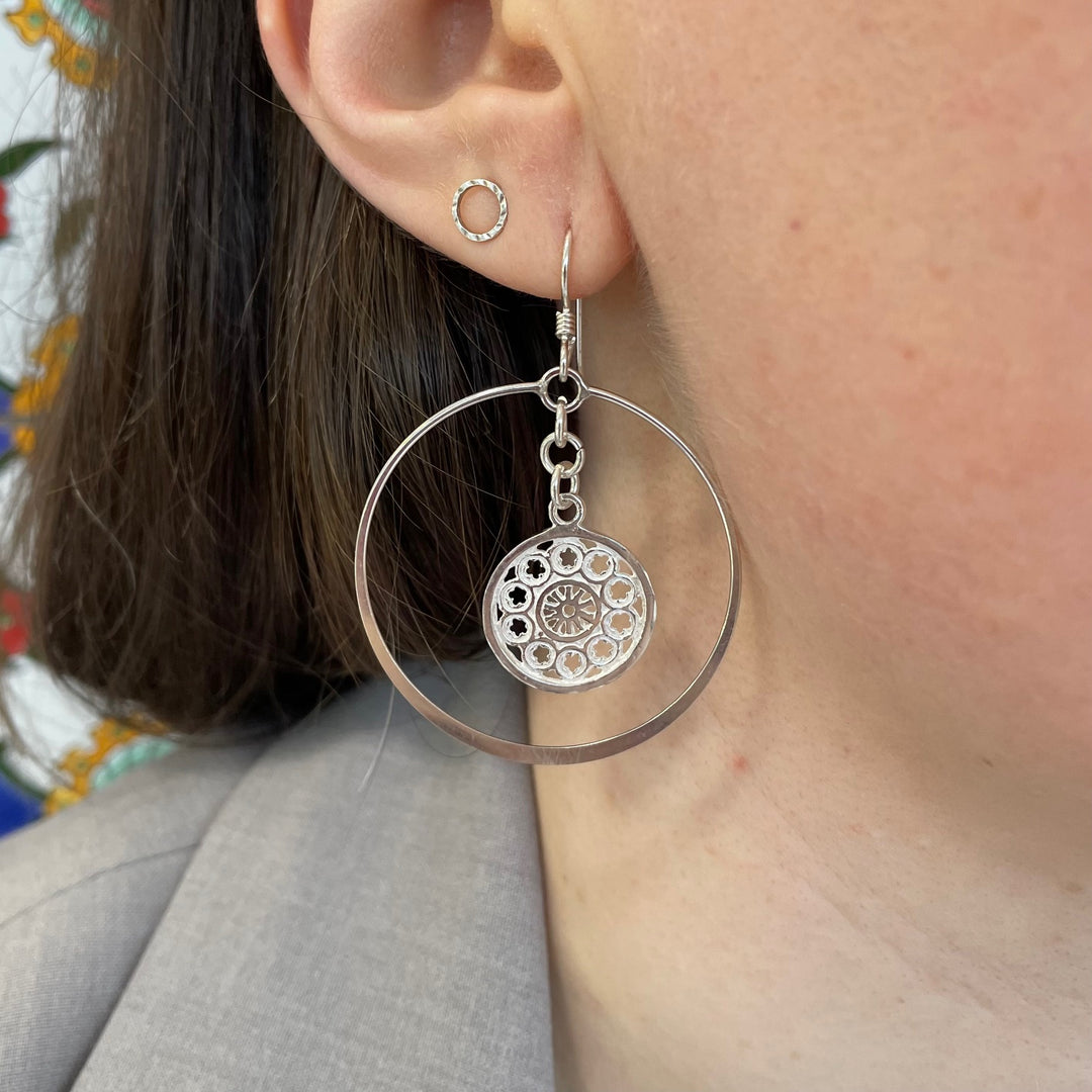 Rose windows in large hoops earrings