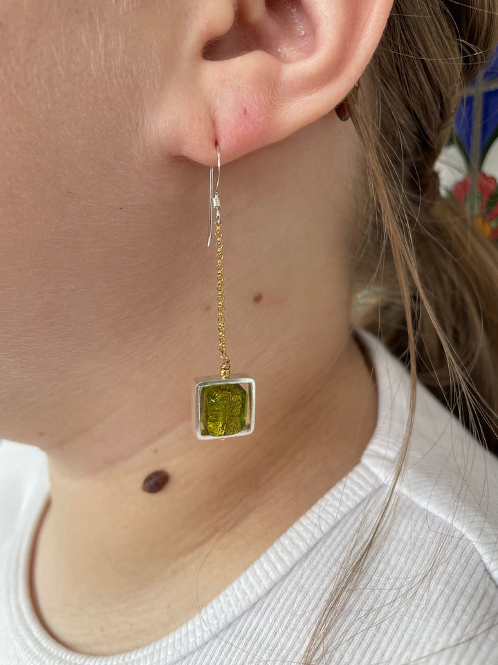 Green Venetian glass earrings