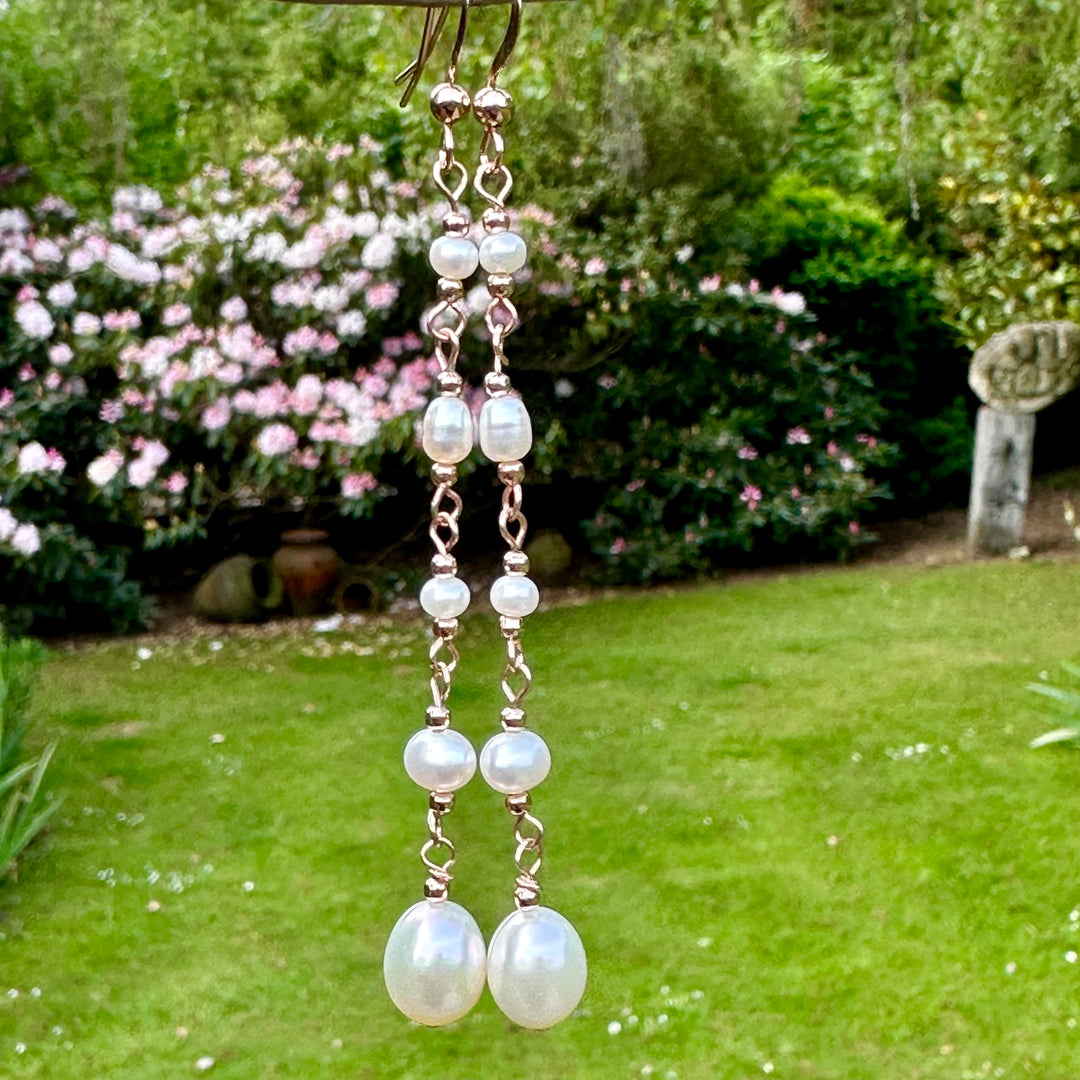 5 tier white freshwater pearl earrings