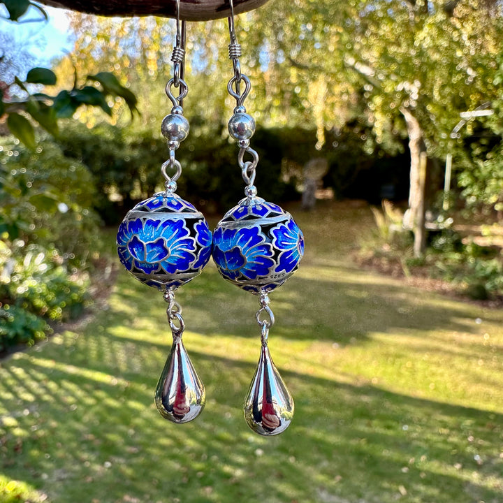 Enamel and sterling silver earrings