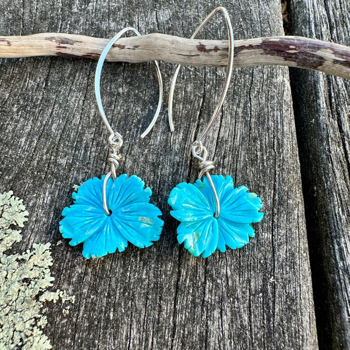 Carved turquoise flower earrings