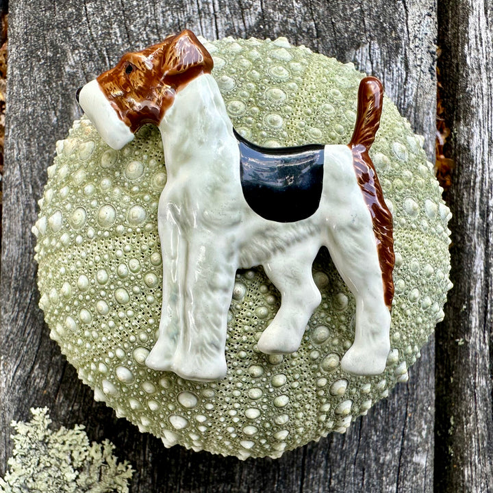 Vintage enamel and sterling airedale brooch