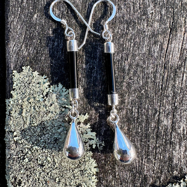 Black onyx and sterling drop earrings