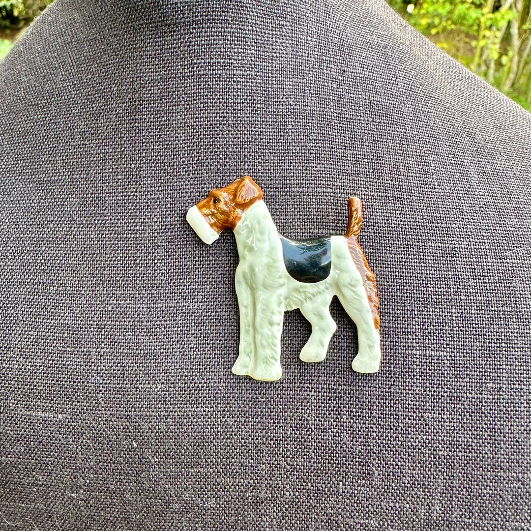 Vintage enamel and sterling airedale brooch