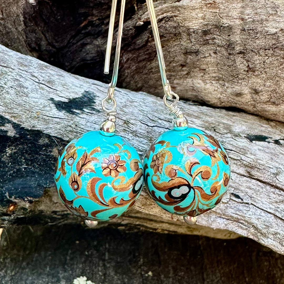 Turquoise Japanese decal earrings