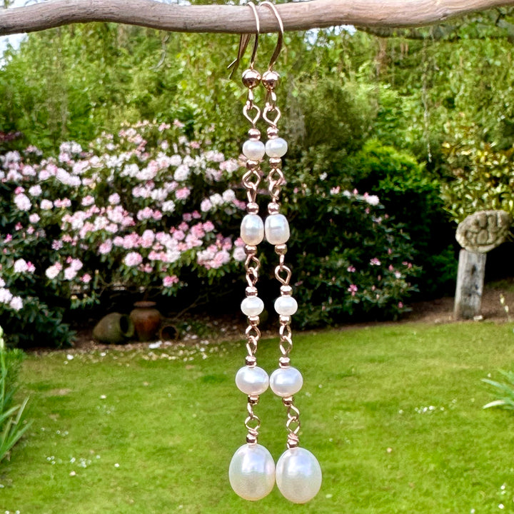 5 tier white freshwater pearl earrings