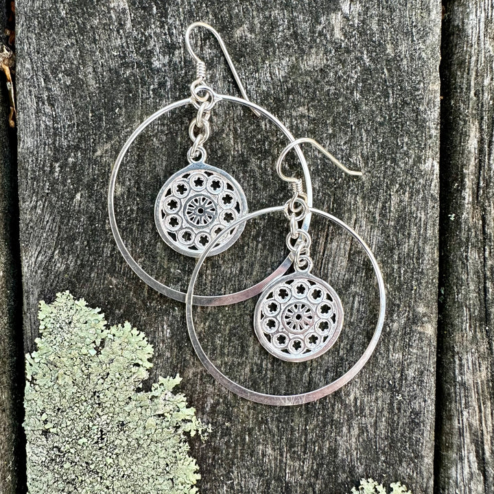 Rose windows in large hoops earrings