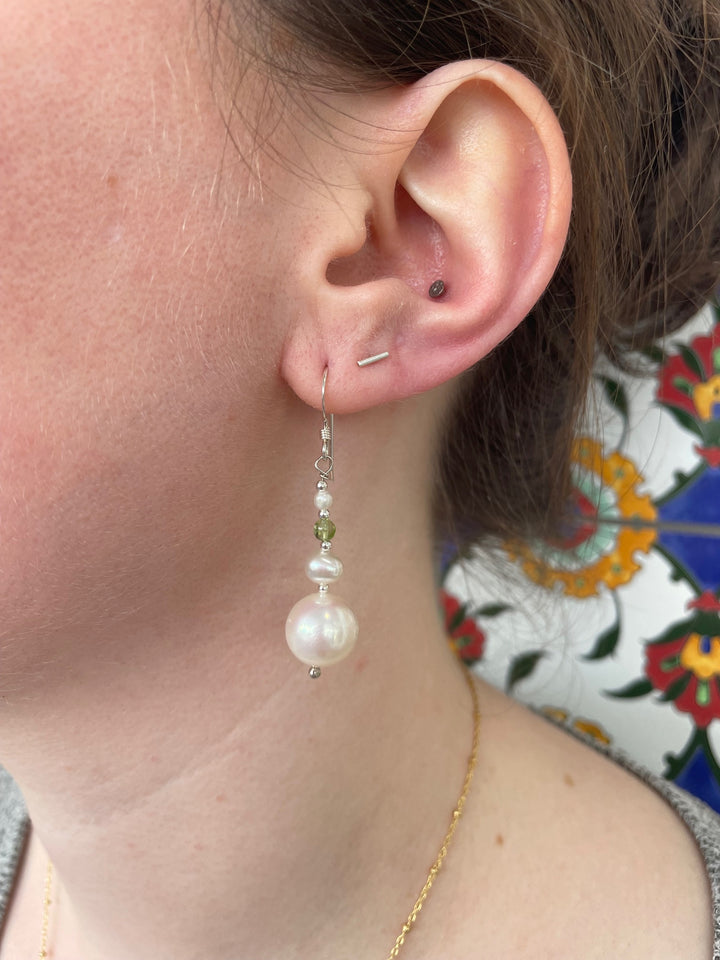 Freshwater pearl and peridot earrings