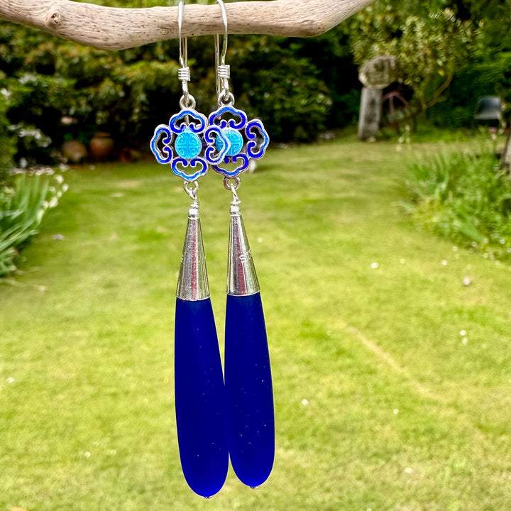 Seaglass and enamel earrings