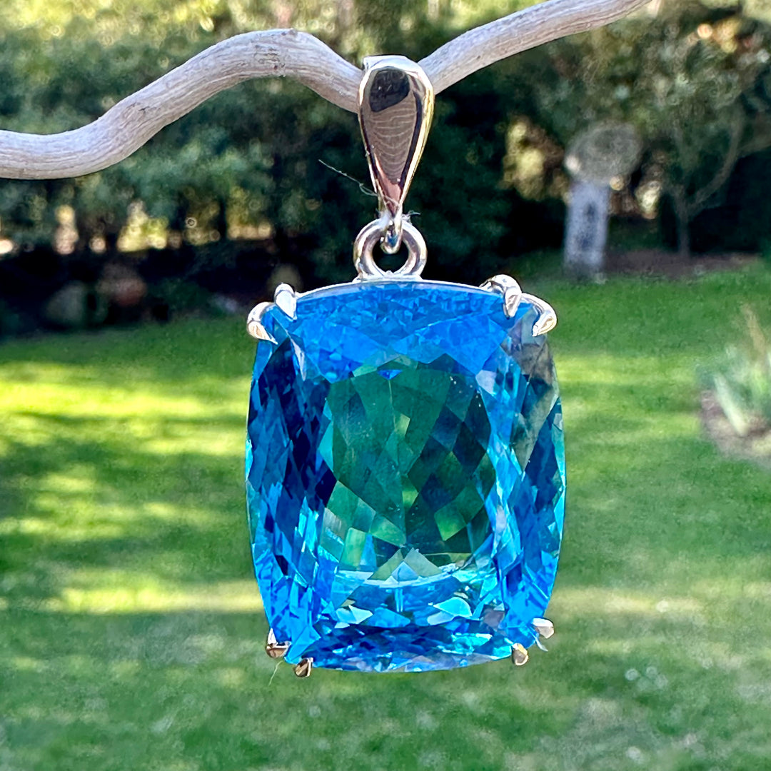 Huge Swiss blue topaz pendant