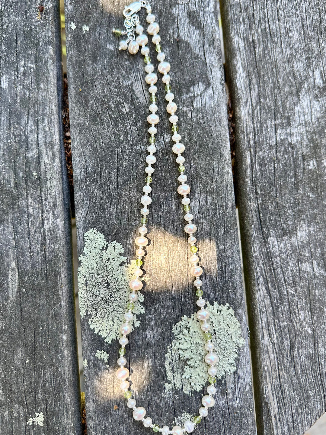 Peridot and freshwater pearl necklace