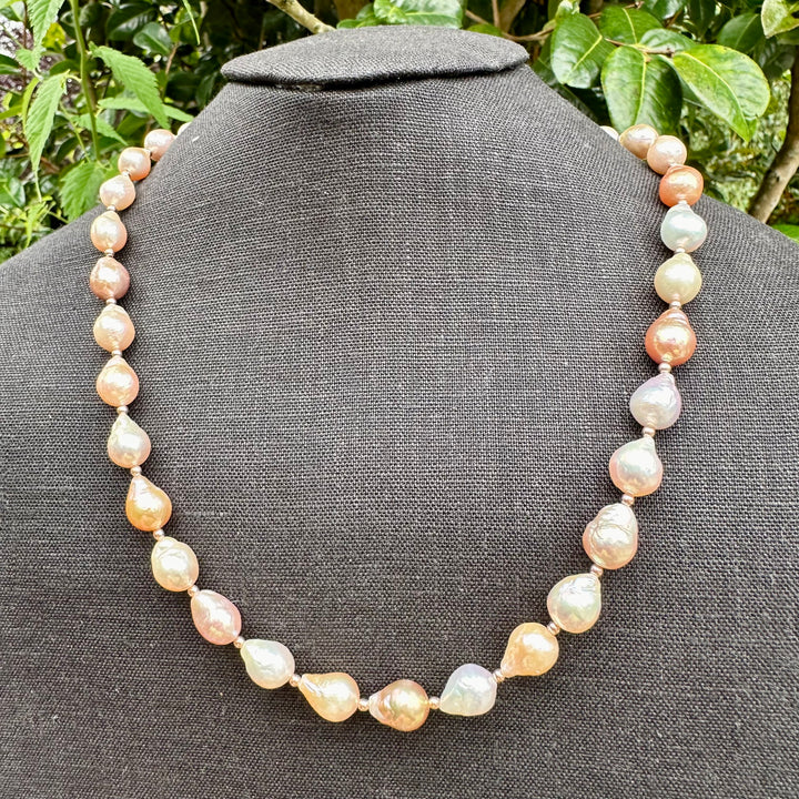 Pink, cream apricot pearl necklace