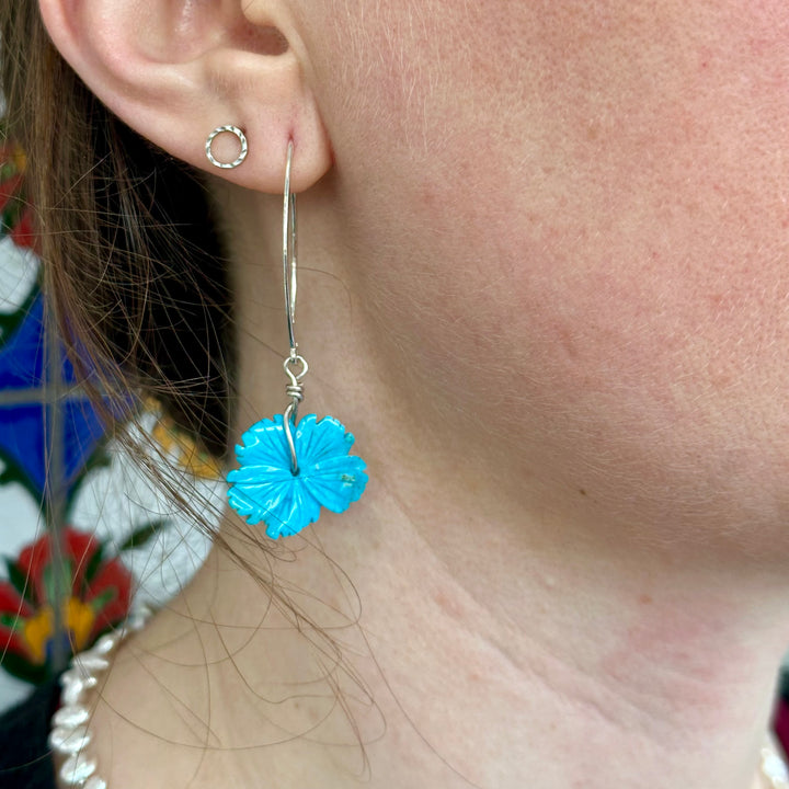 Carved turquoise flower earrings