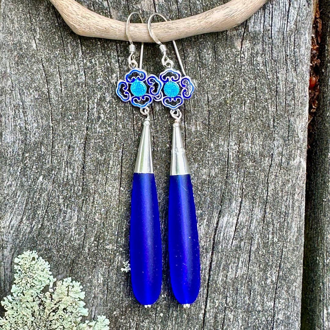 Seaglass and enamel earrings