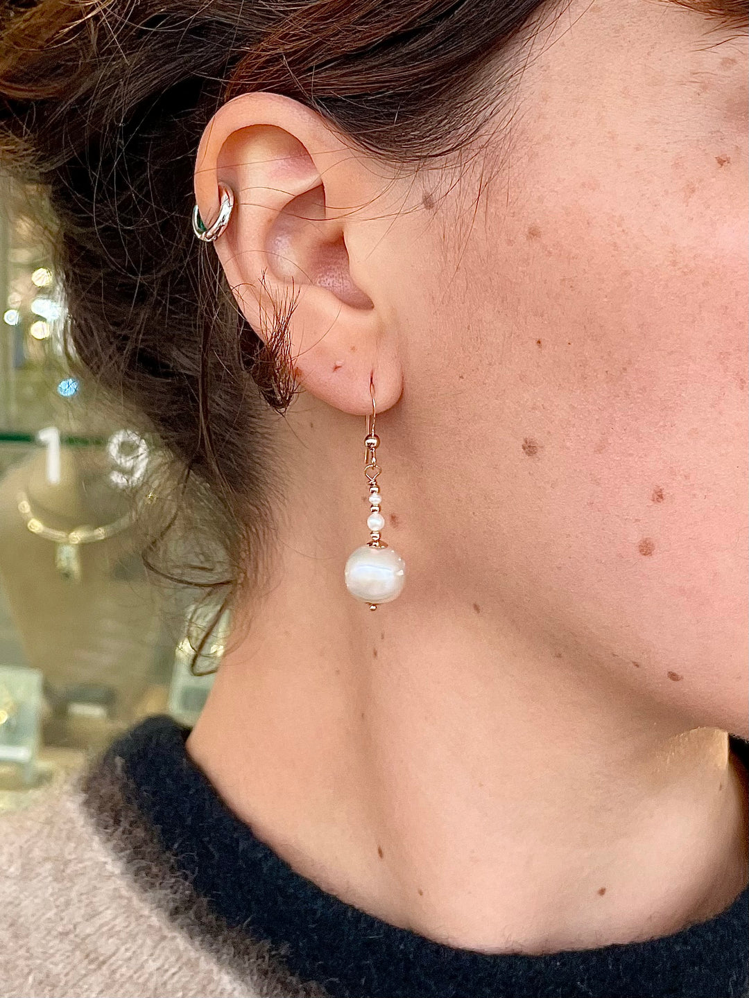 cream freshwater pearl earrings