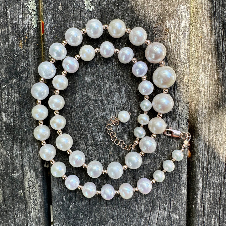 Graduated white freshwater pearl necklace