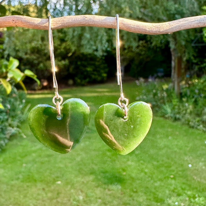 Sterling silver NZ greenstone heart earrings