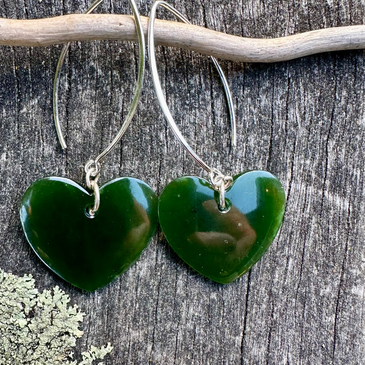 Sterling silver NZ greenstone heart earrings