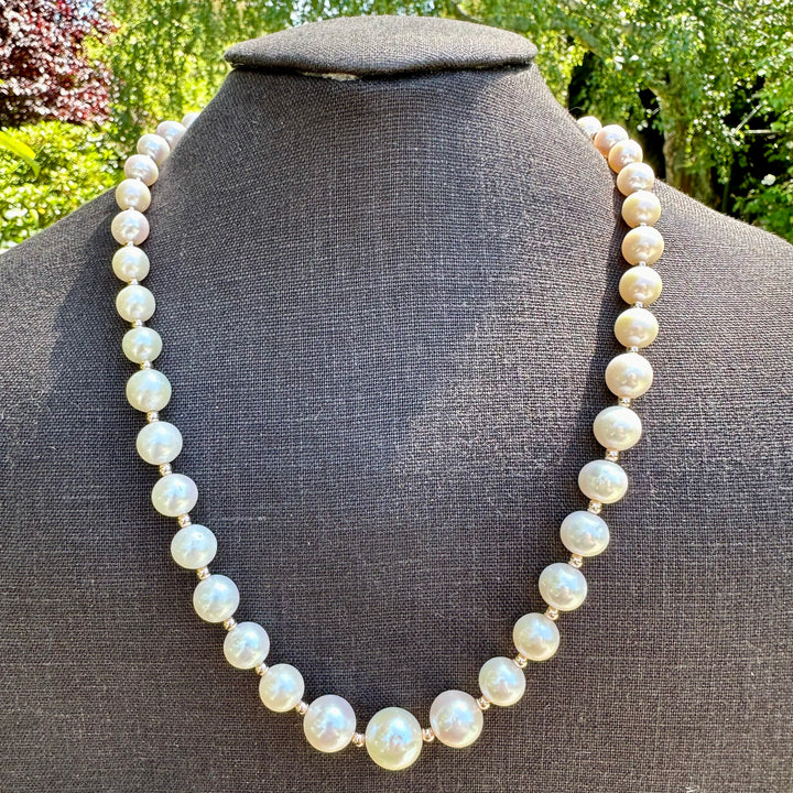 Graduated white freshwater pearl necklace