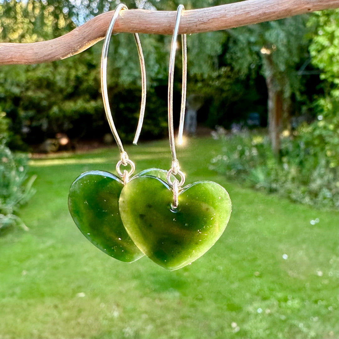 Sterling silver NZ greenstone heart earrings