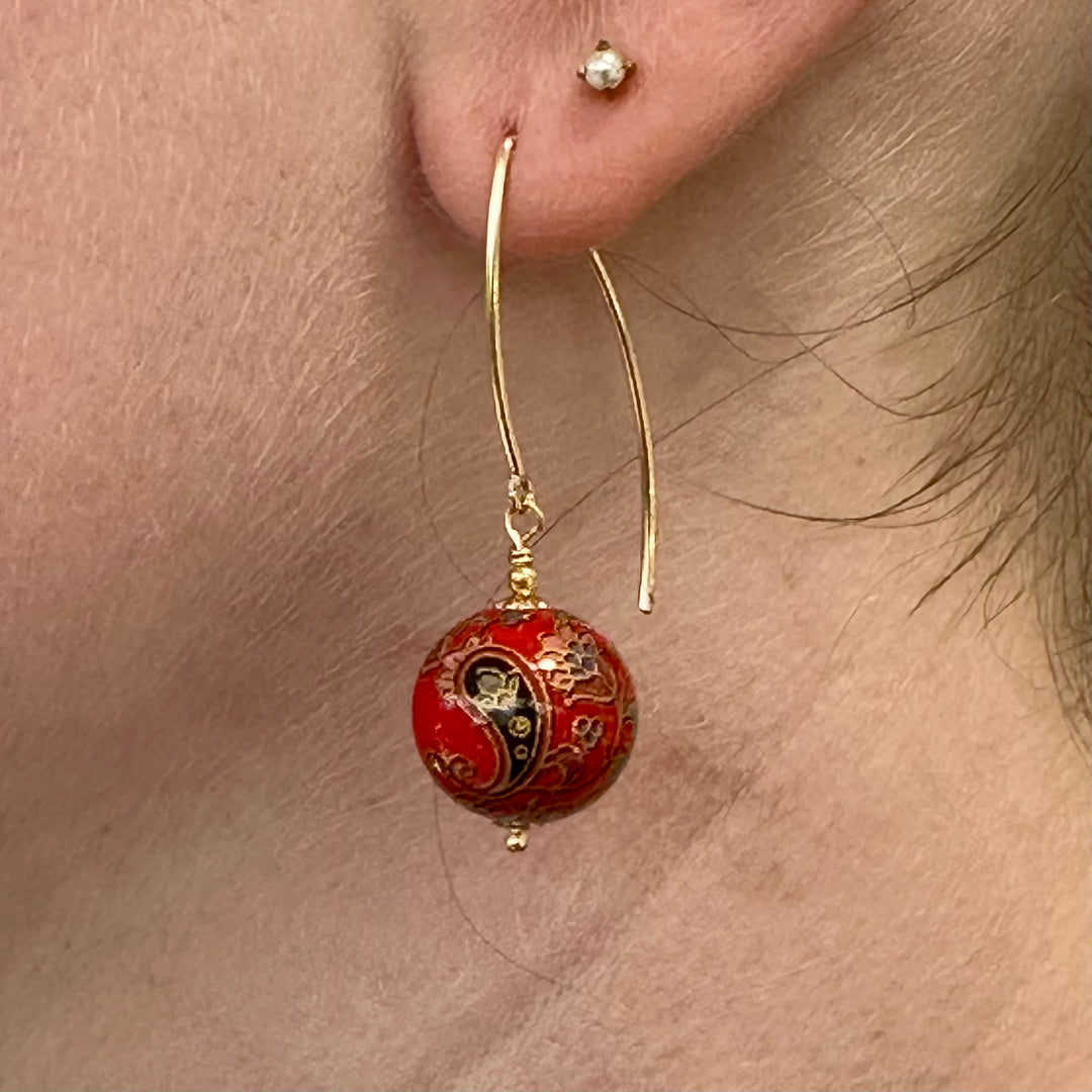 Large red paisley Japanese decal earrings