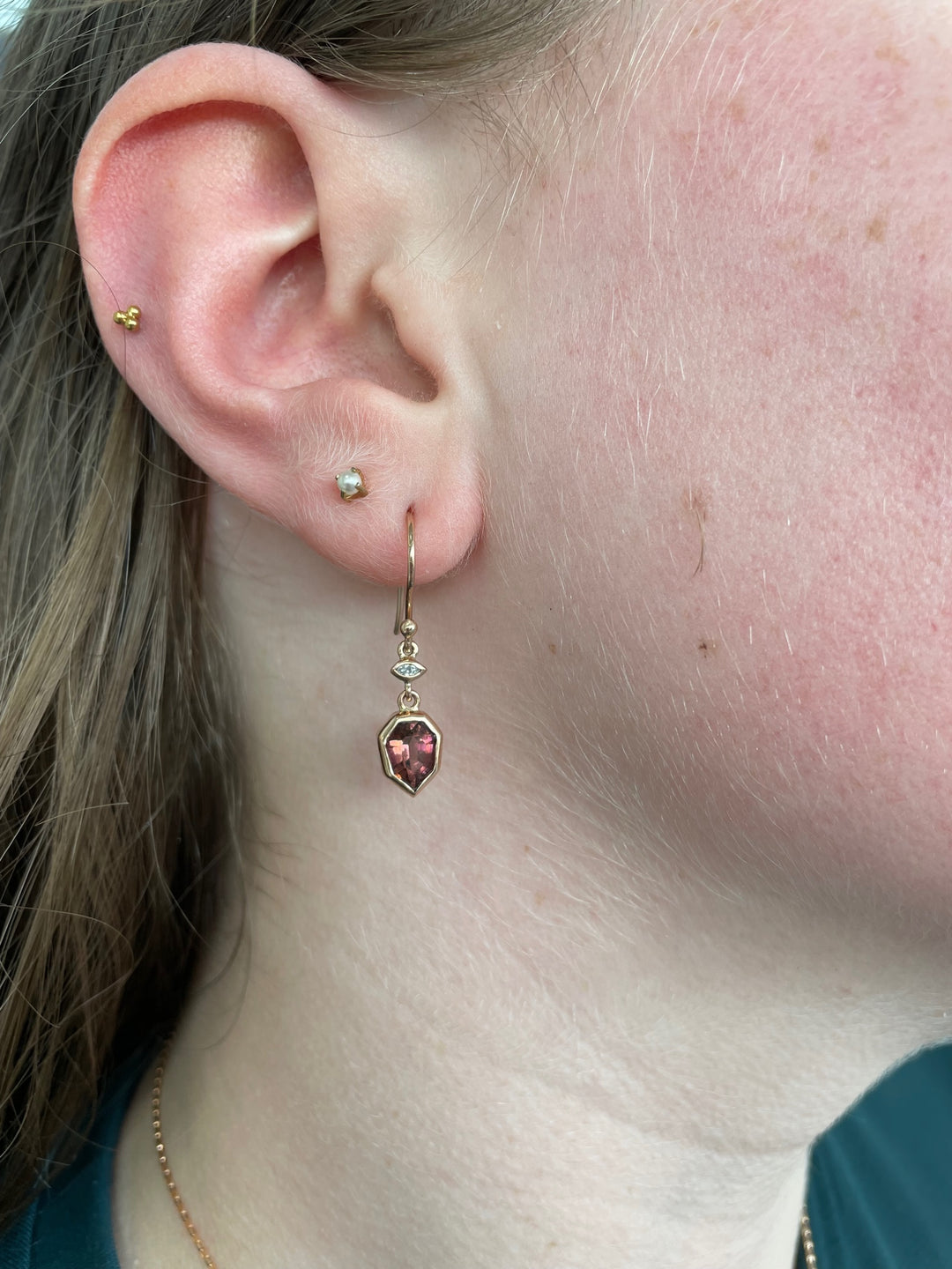 9ct Gold Pink Tourmaline and Diamond Earrings