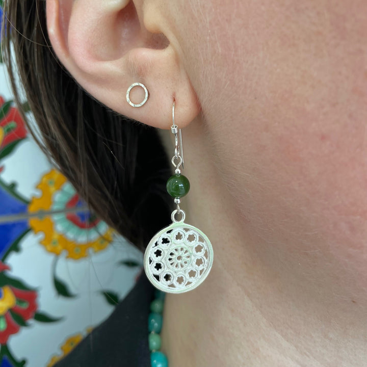 Sterling Silver Rose Window & NZ Greenstone Earrings