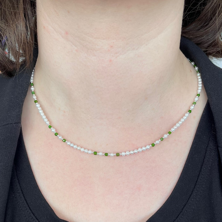 Small freshwater pearl and chrome diopside necklace