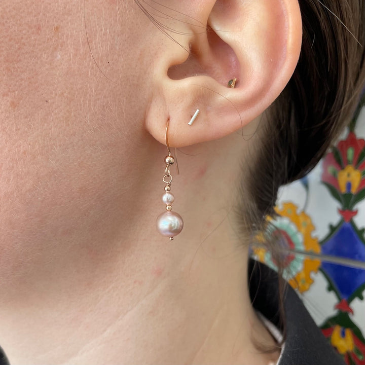 2 tier pink freshwater pearl earrings